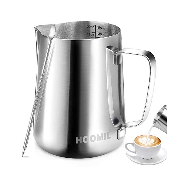 HOOMIL Milk Frothing Pitcher, Stainless Steel Espresso Steaming Pitcher with