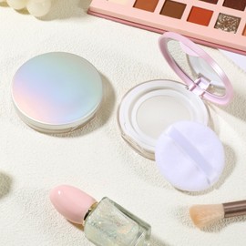 InnoHHustle 2 Packs Loose Powder Travel Containers, 0.17/0.7 Oz Reusable Portable Empty PVC Mini Powder Puff Makeup Case with Puff Mirror and Elasticated Net Sifter