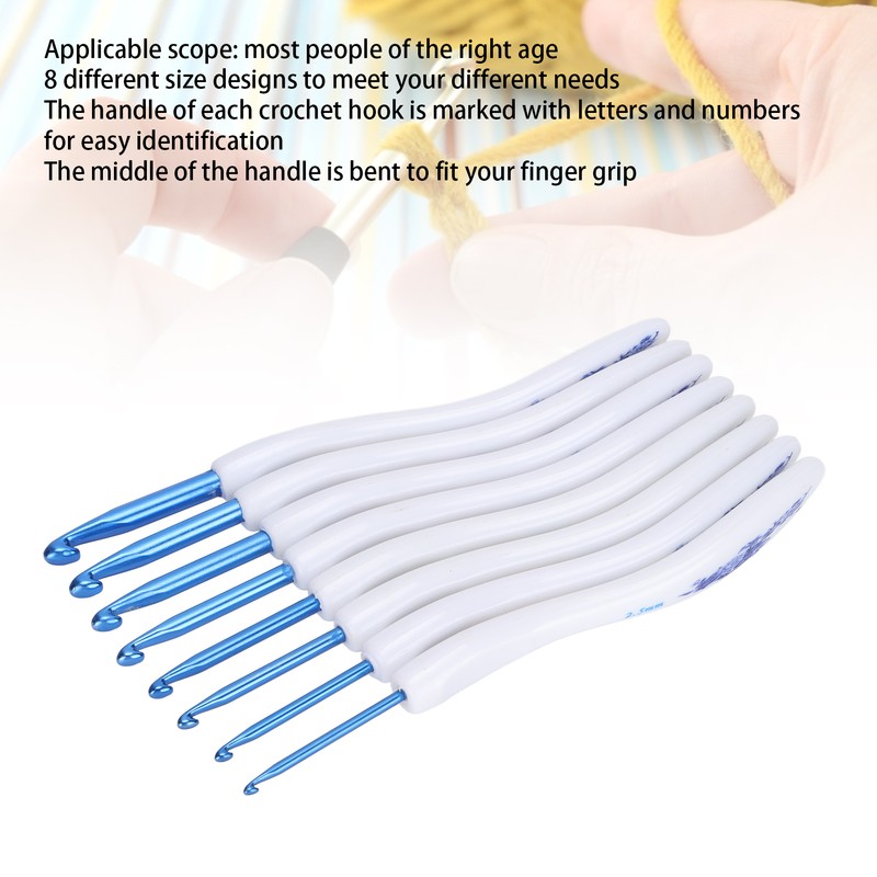 8pcs Crochet Hooks Curved Soft Handle Comfortable Portable Knitting Tool