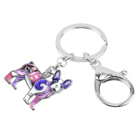 WEVENI Enamel Alloy Bulldog Keychain Accessories Pug Dog Jewelry For Women Girls Bag Car Wallet (Violet)