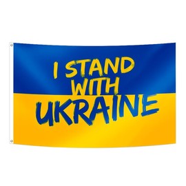 I Stand with Ukraine Flag 3x5FT Ukrainian National Flag Fade Proof Vivid Color Polyester with Brass Grommets For Indoor Outdoor (I Stand, 3x5FT)