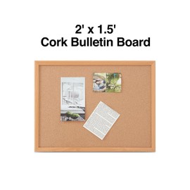 Staples Standard Durable Cork Bulletin Board, Oak Frame, 2-ft W x 1.5-ft H, 2/Pack (ST52460-CCVS)