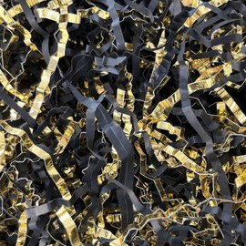 1 LB Gold&Black Crinkle Cut Paper Shred Filler Packaging for Gift Wrap, Boxes Basket Filler,Wedding Birthday Christmas Easter Valentine’s Packing Wrapping Paper
