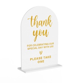 Acrylic Wedding Sign, Bridal Shower Decorations, Thank You Sign for Ceremony, Modern Font Table Signs, Acrylic Table Top Signs for Wedding Reception and Event Party (White Gold)