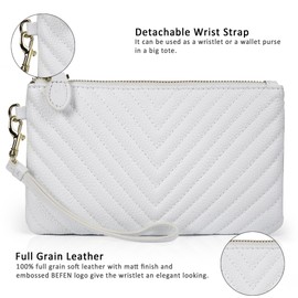 befen Women's Clutch Purse Leather Handbag for Womens Small White Wrislet Bag for Women Shopping-White