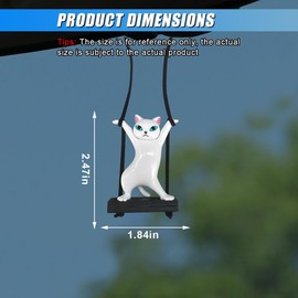 ZIMISI Swinging Cat Car Mirror Hanging Accessories, Funny Rear View Mirror Charm Pendant, Swing Cat Hanging Ornament Decoration, Cute Car Accessories for Women Men (White)