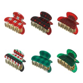 Madison Tyler 6PCS Christmas Hair Claw Clips for Women | Glitter Red Green Double Grip Teeth Clamps Strong Hair Accessories for Women as a Christmas Gift