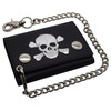 Mens Wallets Black Trifold RFID Protection Real Leather Skull Biker