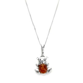 Sayers London Sterling Silver & Baltic Amber Teddy Bear Pendant on Chain/Necklace - Chain 16 + 2"