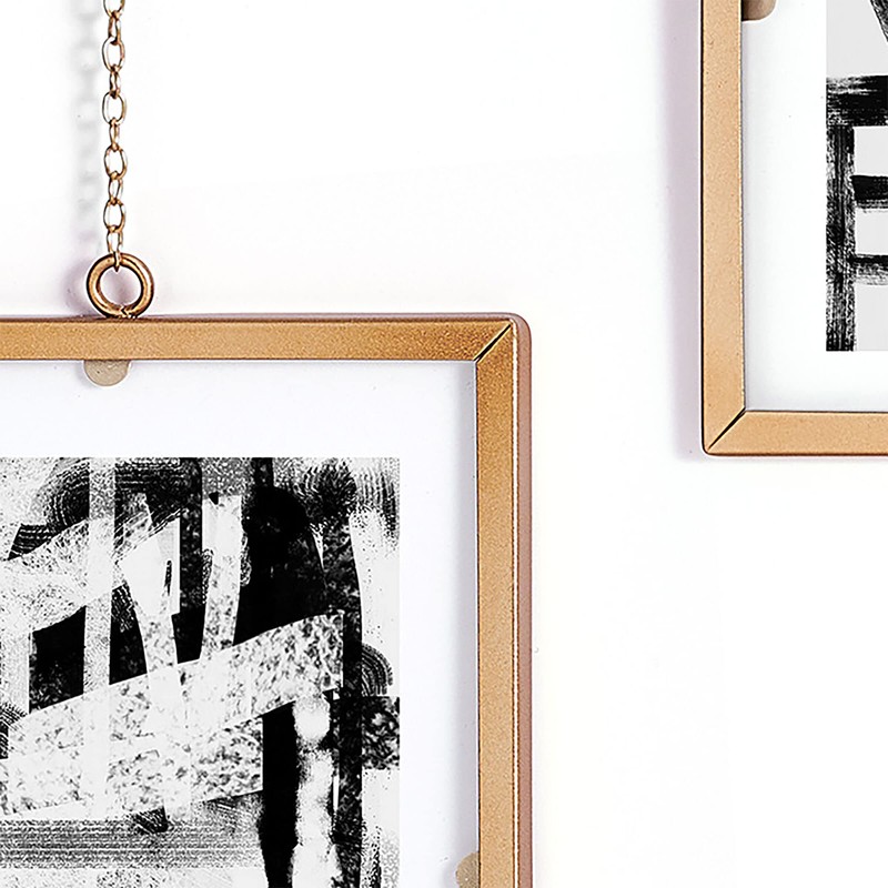 Melannco Hanging Metal Chain Retangular Floating Frames, Gold Finish, Includes