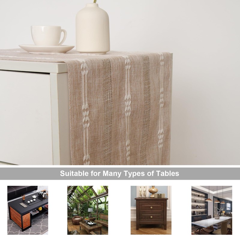 Hpxrom Rustic Small Boho Light Coffee Linen Style Table Runner