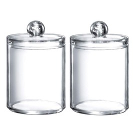 2PCS Cylinder Transparent Acrylic Cotton Swab Cotton Ball Dispenser Holder Organizer Container With Lid B