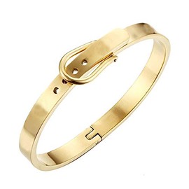 Carweilon 18K Gold Bangle Bracelet With Stainless Steel For Couple Lover Hinge Tiny Bangle Bracelet Jewelry Gift (Gold)