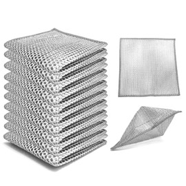 Double layer metal wire scratch free cloth, dry and wet dual-purpose metal wire dishwashing cloth, suitable for kitchen cleaning, cookware, tableware, sink, stove, etc., easy to rinse (10 pieces)