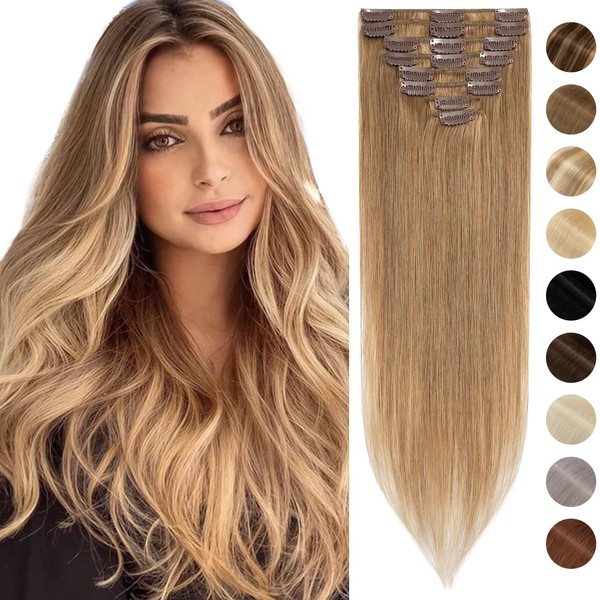 Clip-in Real Hair Extensions, Soft Hair Extensions, Straight, 8 Pieces, 18 Clips, High-Quality Human Hair
