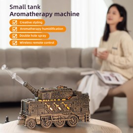 HIROGA Essential Oil Diffuser,300ml Tank Diffuser, Tank Shape,Remote Control,Cool Mist Humidifier with 2 Light 2 Mist Mode,Auto Shut-Off for Home Office Hotel Kids Bedroom (Small Tank Brass)