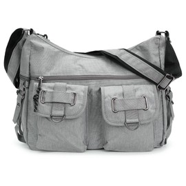 irisaa Women's Shoulder Bag, Canvas Multifunctional Shoulder Bag, Casual Handbag with Multiple Compartments, Unisex, light grey