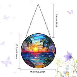 PLIGREAT Blue Ocean Acrylic Window Hanging Sunset Sun Catcher Patio Garden Panel Hanging Ornament for Living Room Bedroom Window Decoration Home Wall Art Decor Memorial Gifts