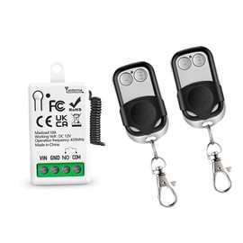 433Mhz Wireless Remote Control Switch DC 12V 1 Channel Mini Radio Control Relay Receiver with 2 Transmitter Key Switches Potential Free Contacts Relay for LED/Light/Gate/Electromagnetic Lock
