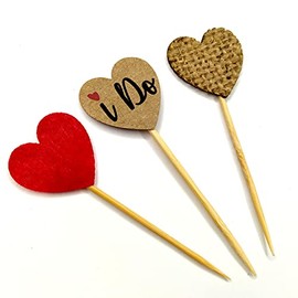 I DO Kraft Paper Heart Cupcake Toppers - Picks for Wedding Engagement Party Decorations - I Do Cupcake Picks - Wedding Decor - I Do Decorations - Pack of 50