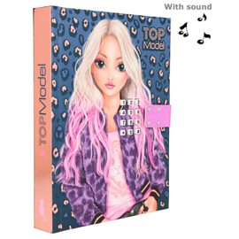 Depesche TOPModel Leo Love 11327 Diary with Code and Sound, Purple Animal Print, Approx. 20.5 x 15 x 3 cm, with 80 Lined, Colourful Printed Pages