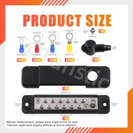 Tanstic 12 Terminal Power Distribution Block with Ring Terminals, 12 Terminals Bus Bar 1/4 Inch Stud, 12 x M4 (#8) Terminal Screws, Black