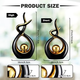 2 Pcs Modern Room Ceramic Decor Center Pieces Table Decorations Ceramic Statue Coffee Table Decor Dining Table Decor Centerpiece for Home Office Coffee Table Living Room, 2 Size (Black, Gold)