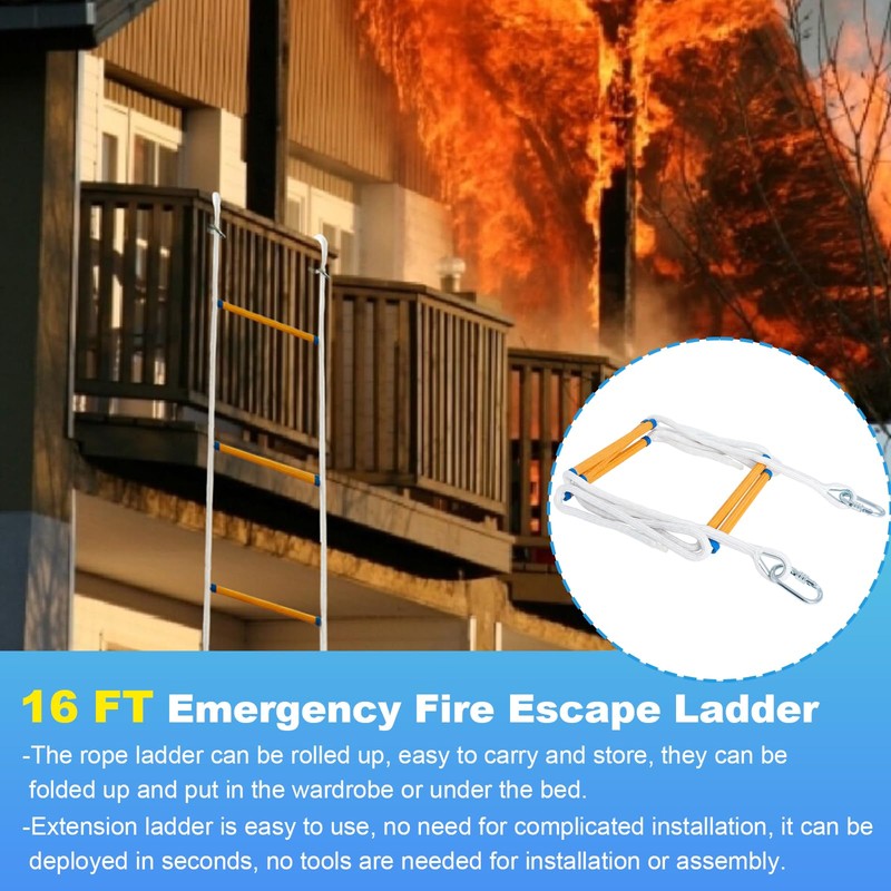 Fire Escape Ladder 2 Story, 16 FT Rope Ladder Fire