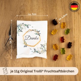 Lucky Treats - Danke Fruit Gum Pack - Pack of 25 - White Matt - Eucalyptus Decoration - Gummy Bears Party Favours Wedding Christening Birthday - Made in Germany