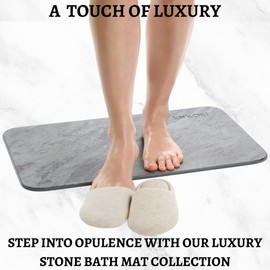 ENKOSI Stone Bath Mats for Bathroom - Diatomaceous Earth Bath Mat - Bath Mat Stone Absorbing - Bath Stone Mats for Bathroom - Stone Bathroom Mat (23.5 x 15 Grey Marble)