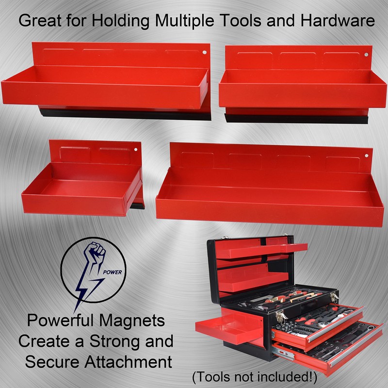 Magnetic Shelf 4-Pcs Set - Red Tool Trays - Metal