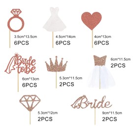 32 Piece Rose Gold Glitter Band Ring Wedding, Bridal Shower, Anniversary, Party Decor Supplies, Cupcake Decorating, Birthday Party, Perfect for Bridal Shower, Engagement Party, Bachelorette Party