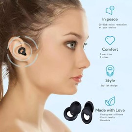 Ear Plugs for Noise Cancelling Noise Reduction 25dB-28dB Hearing Protection Silicone EarPlugs for Work, Sleep,4 Pairs Ear Tips L/M/S/XS (Black, Medium)