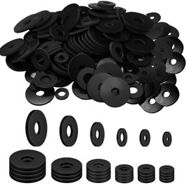 120Pcs Flat Rubber Washer Kit, 30/25/20/16/12/10mm Rubber Flat Washers Heavy Duty Black, Grommet Vibration Damping Pads Duty Rubber Washers for Bolts Appliances Faucets Glass Shower Door