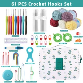 OWill 61PCS Crochet Hooks Set, Crochet Kits for Beginners Adults,Crochet Hook with Storage Bag and Accessories,Ergonomic Crochet Hooks for Arthritic Hands