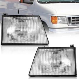 WEELMOTO for 1992-1996 Ford E-150 Econoline Headlights Assembly for 1992 1993 1994 1995 1996 E-150 / E-250 / E-350 Econoline Headlamp Replacement