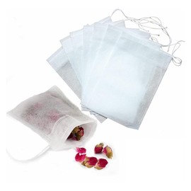 Disposable (100 Pieces) Non-woven Fabric Drawstring Tea Bags for Strong Penetration of Natural Tea Leaves & Coffee Tea Juice