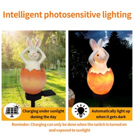 YZYOE Solar Powered Egg Rabbit Lamp, Garden Decorative Resin Cute Animal Ground lamp, Wireless Dusk to Dawn LED Lights Waterproof.