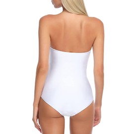 Ocean Blues Women’s Bandeau One Pieces Molded Cups Shirring Tummy Control Bathing Suit White Size Small