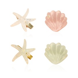 2 Pieces Shell Hairpins And 2 Pieces Starfish Hairpins, Creative Design Hairpins, Marine Themed Hair Accessories, Hairstyle Decorations.
