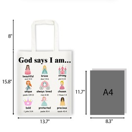 RNYJJ Princess Gifts for Girl, God Says I Am Princess Canvas Tote Bag Christian Inspirational Gifts for Teen Girl