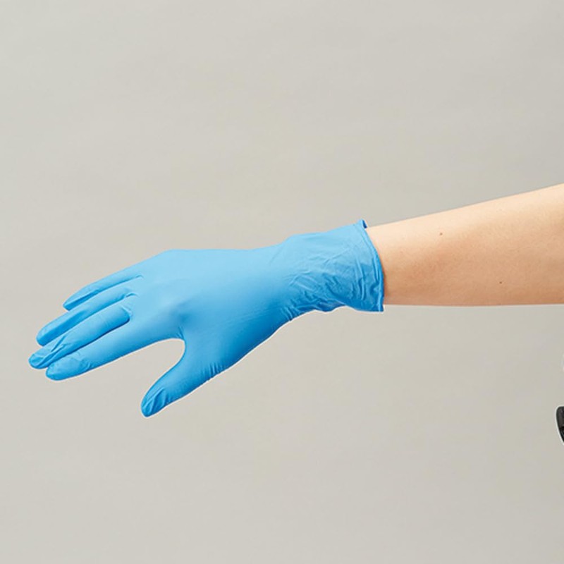 Okamoto 854B-L 379236 Hygienic Nitrile Light Gloves, Large, Blue, Powder