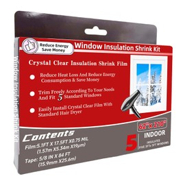 Fonsbleaudy 5-Window Shrink Film Window Insulation kit（62-Inch x 210-Inch），Insulating Film Window Kit Keeps Cold Air Out and Warm Air in (5 Windows)