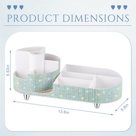 Resholder Teen Girls Women Gift Bling Makeup Organizer Large Girly Bathroom Organizer 360 Rotating Rhinestone Diamond Skin Care Brush Holder for Countertop,Bathroom Essentials(White,AB Rhinestone)