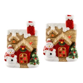 Christmas House with Snowman Christmas Tree and LED Light Set of 2 Houses Decorative Light House Christmas Decoration Advent Decoration Christmas Village LED Light Figure