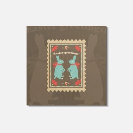 Unbranded Vintage Retro Easter Greetings Bunny Postage 4'' X 4'' Square Wooden Coaster