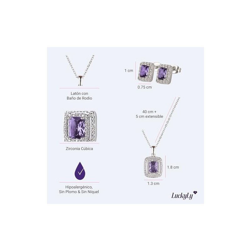 LuckyLy Set de Joyería para Mujer, Collar y Aretes Zirconias,