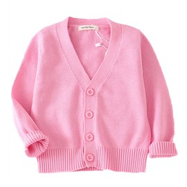 PTPUKE Unisex Boy' Girls' Cardigans Sweater V-Neck Long Sleeve Button Soild Cotton Knit Sweaters for 1-8 Years Pink
