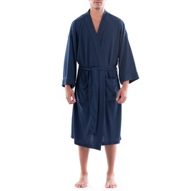 Fruit of the Loom mens Waffle Kimono Robe, Navy, 2X-3X