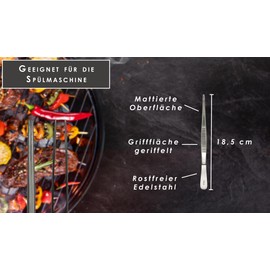 Kitchen Tweezers 18.5 cm - Straight Stainless Steel Tweezers for Precise Dressing, Turning & Garnishing | Ideal for Grill & Gourmet Kitchen